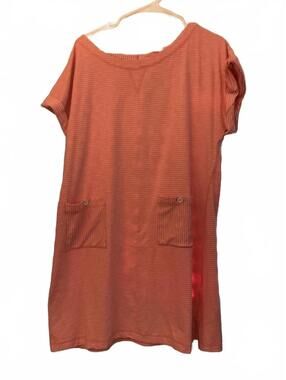 T by Talbots Pink and White Striped T Shirt Dress with Pockets Size XL